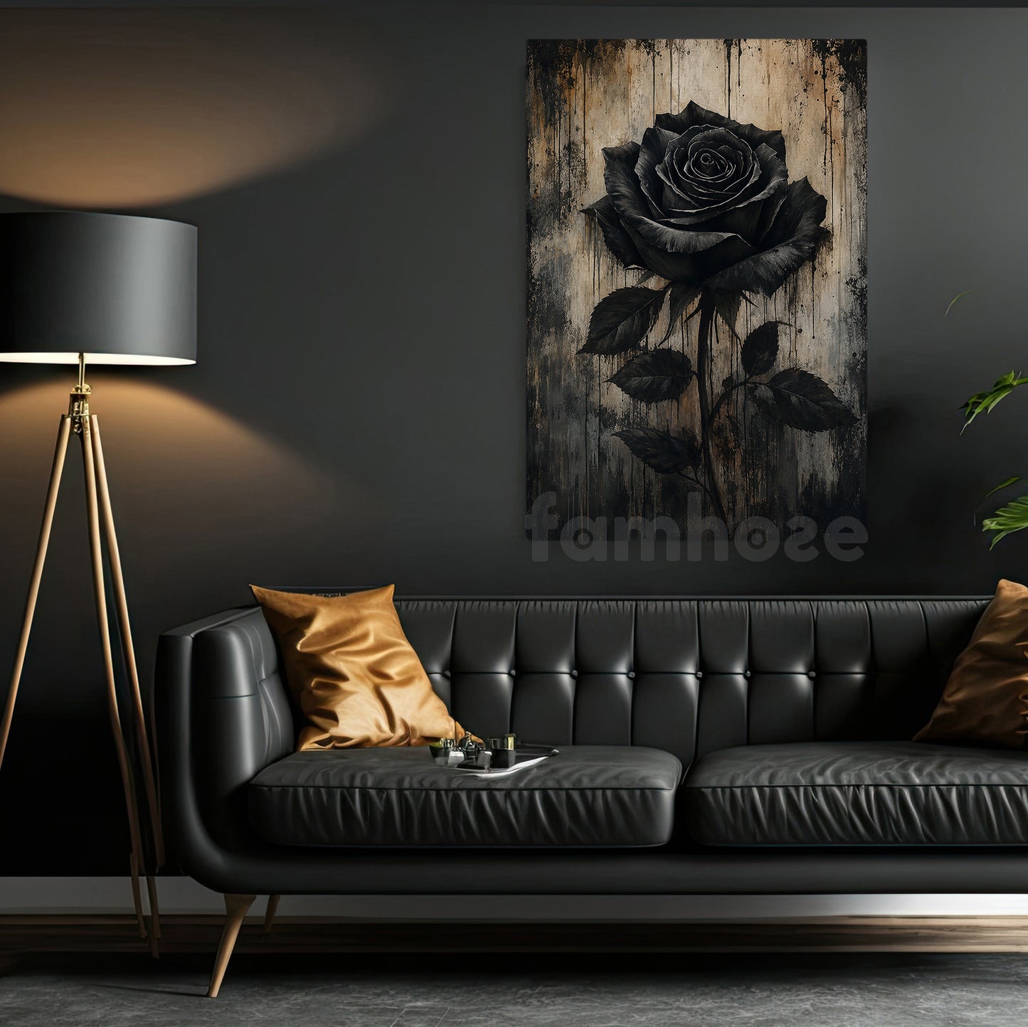 Halloween Gothic Floral Canvas Painting, Black Rose Wall Art Decor, Spooky Season Poster Gift