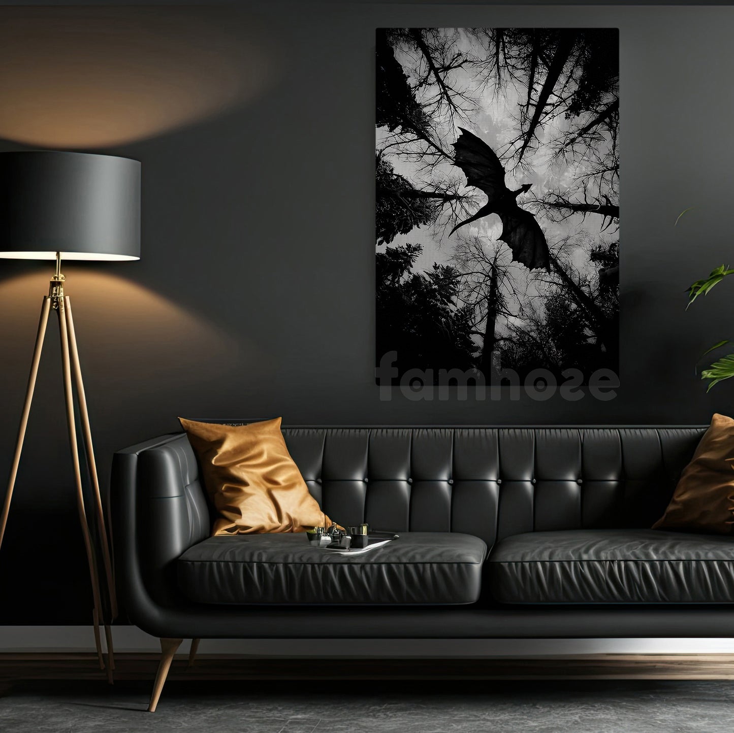 Halloween Flying Dragon Canvas Painting, Dark Forest Dragon Wall Art Decor, Spooky Season Poster Gift For Dragon Lover