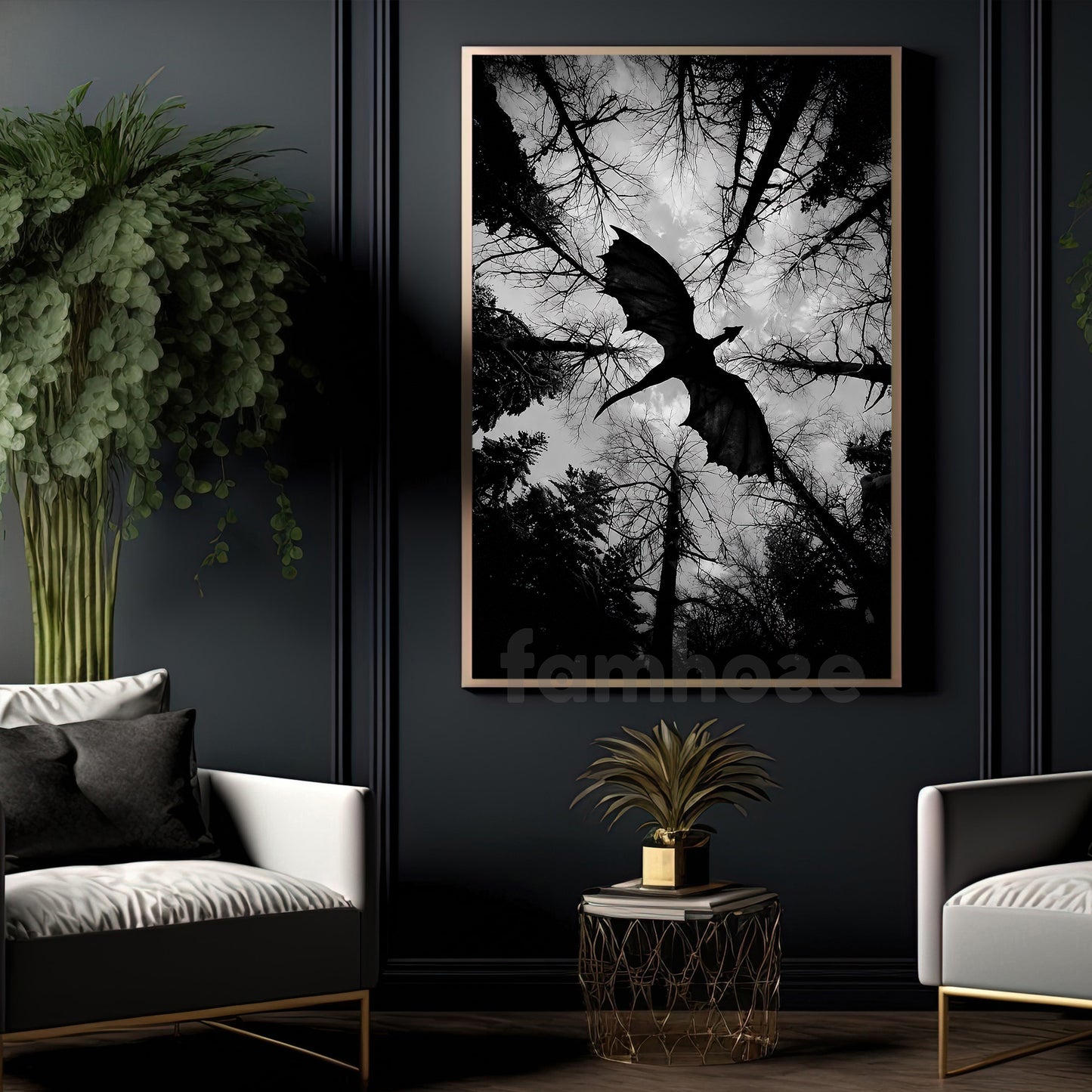 Halloween Flying Dragon Canvas Painting, Dark Forest Dragon Wall Art Decor, Spooky Season Poster Gift For Dragon Lover