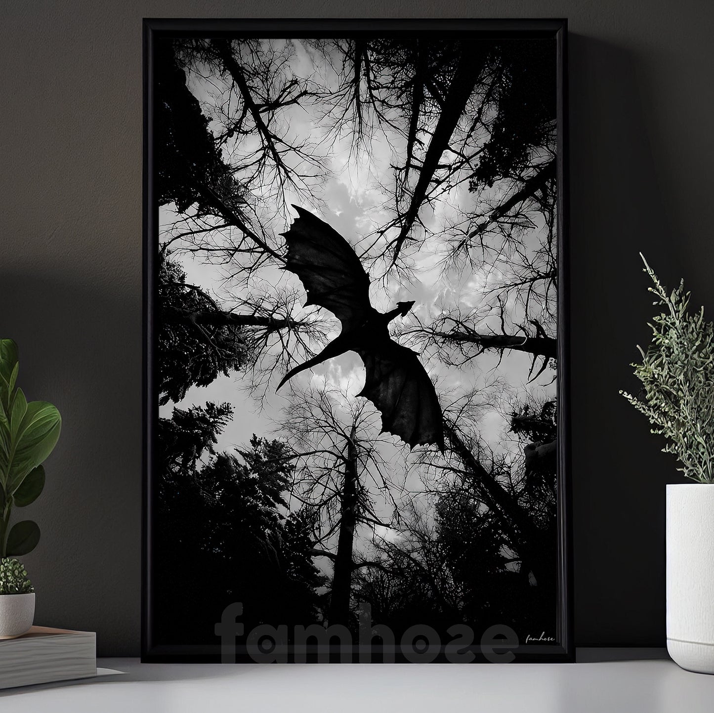 Halloween Flying Dragon Canvas Painting, Dark Forest Dragon Wall Art Decor, Spooky Season Poster Gift For Dragon Lover