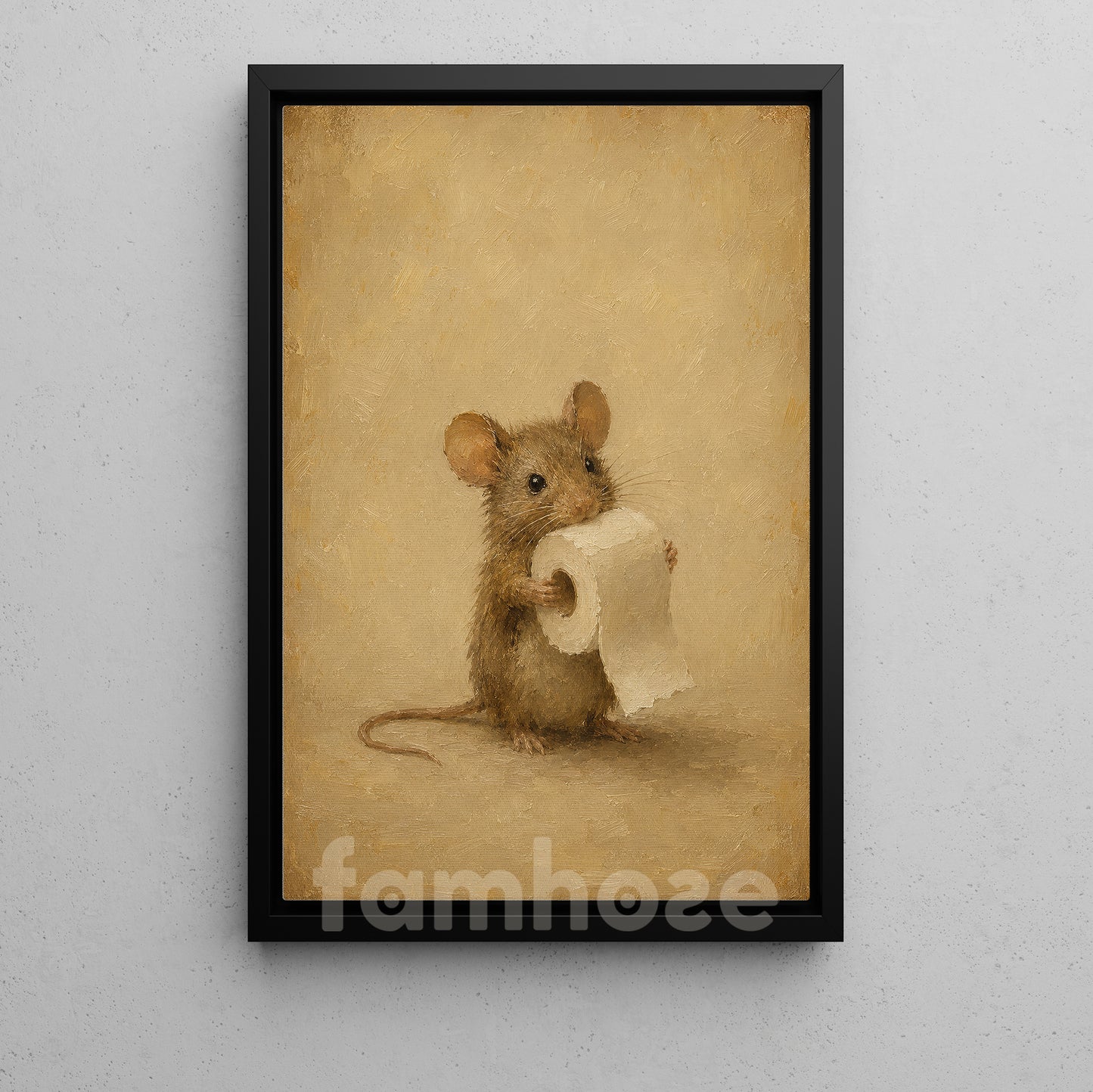 Cute Mouse Toilet Canvas Painting, Tiny Mouse On Toilet Paper Duty Bathroom Wall Art Decor, Restroom Poster Gift For Mouse Lover
