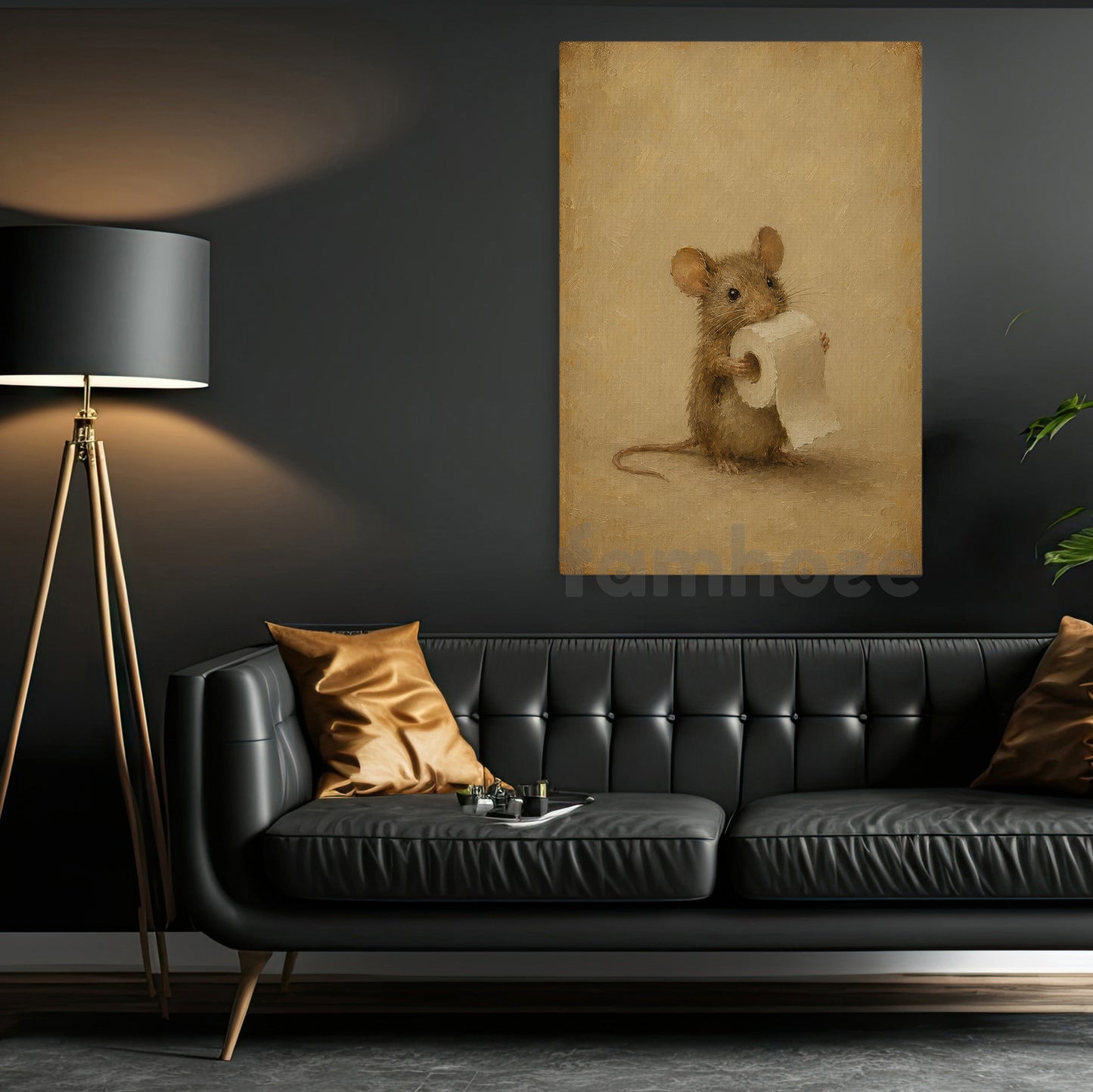 Cute Mouse Toilet Canvas Painting, Tiny Mouse On Toilet Paper Duty Bathroom Wall Art Decor, Restroom Poster Gift For Mouse Lover