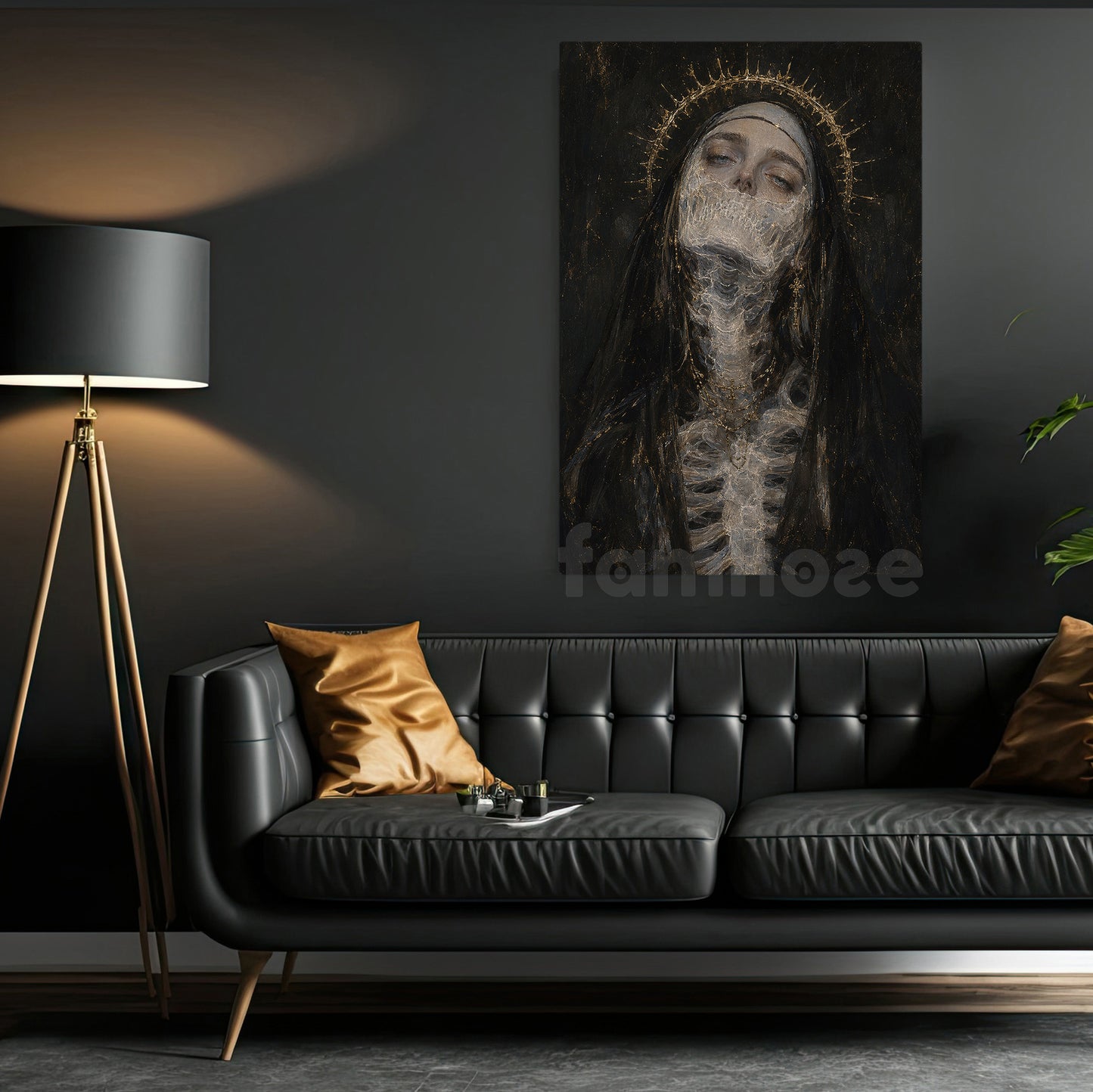 Halloween Creepy Nun Canvas Painting, Gothic Nun Skeleton Wall Art Decor, Spooky Season Poster Gift