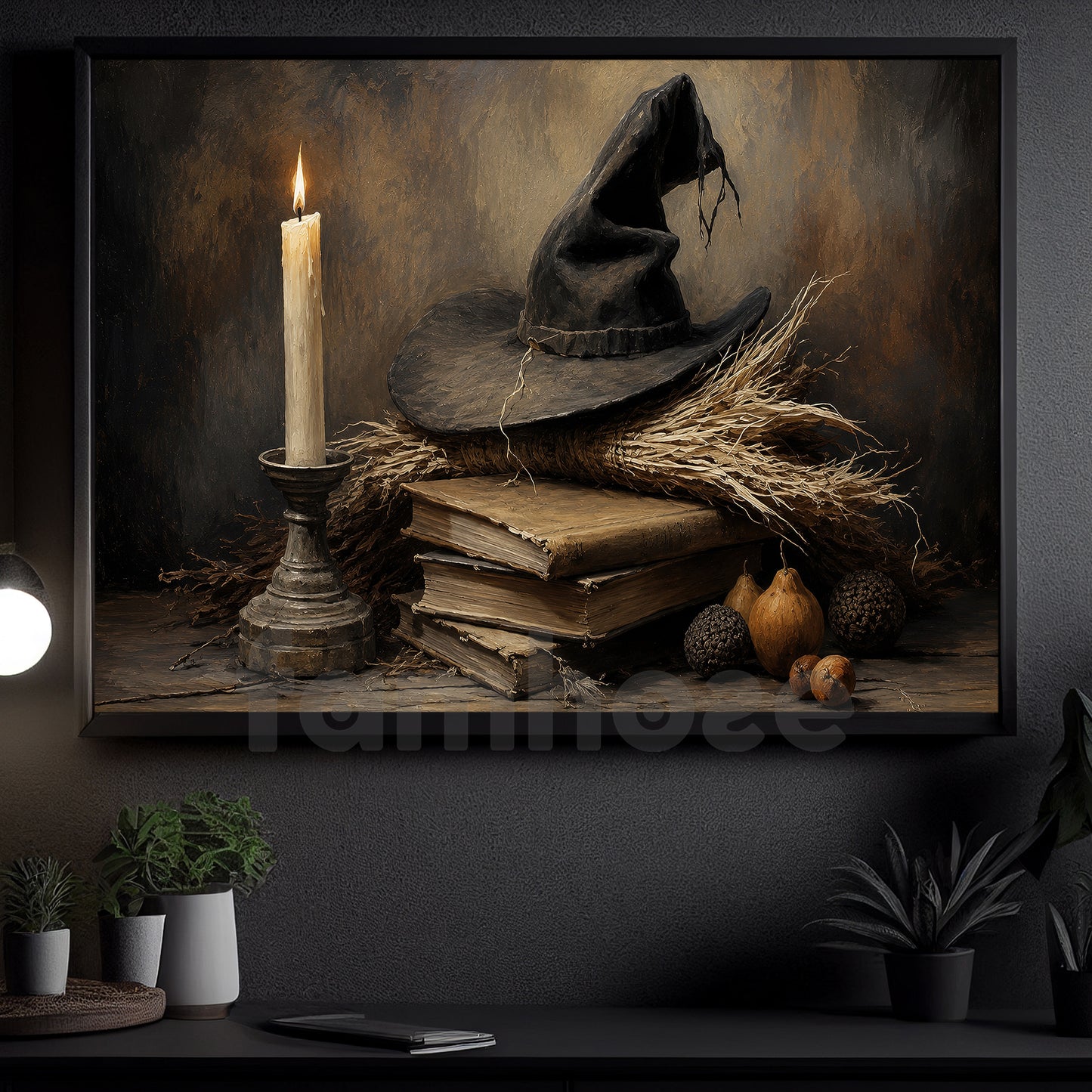 Halloween Witch Hat Canvas Painting, The Witch’s Study Spooky Season Wall Art Decor, Halloween Poster Gift For Witch Lover
