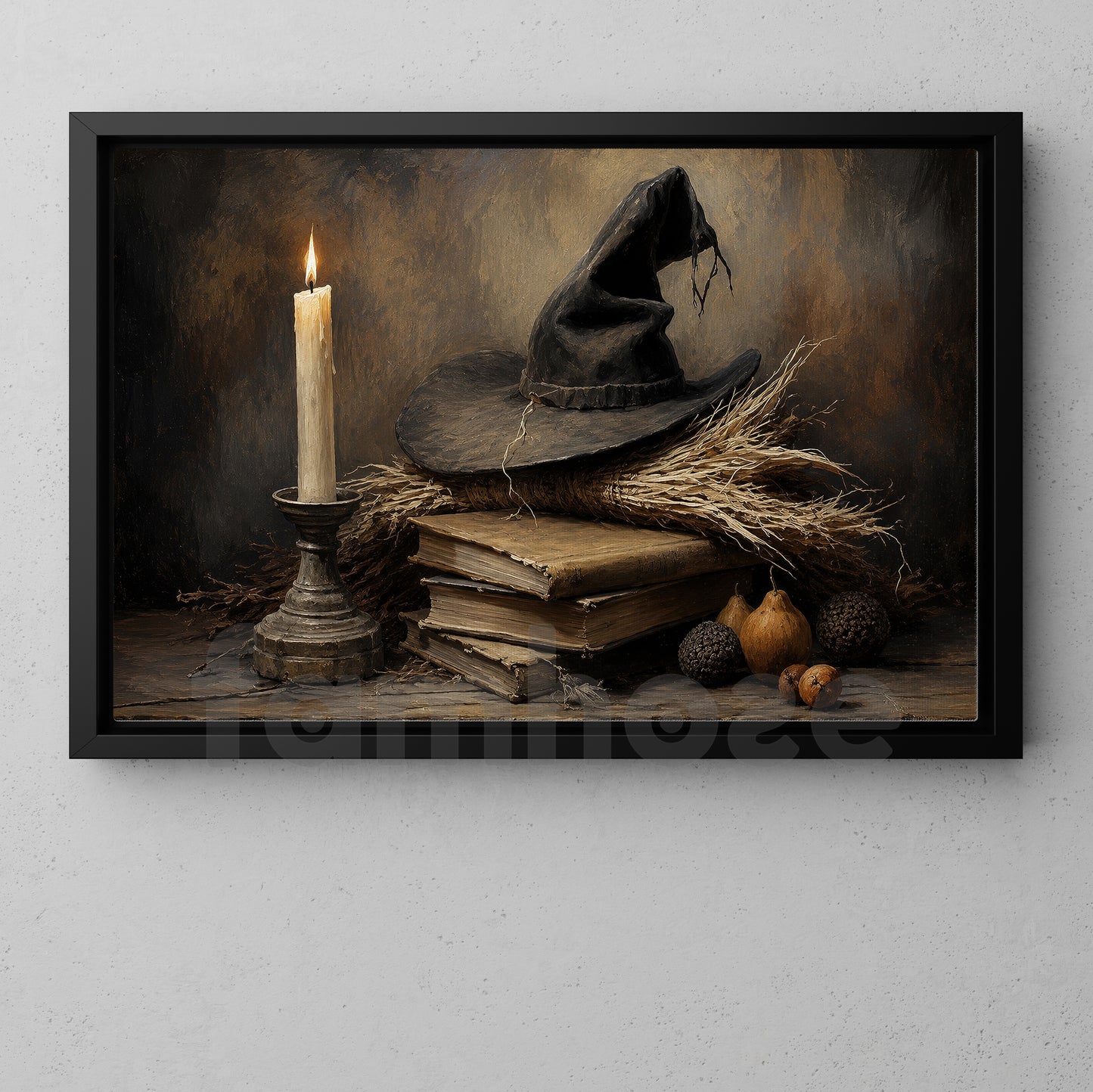 Halloween Witch Hat Canvas Painting, The Witch’s Study Spooky Season Wall Art Decor, Halloween Poster Gift For Witch Lover