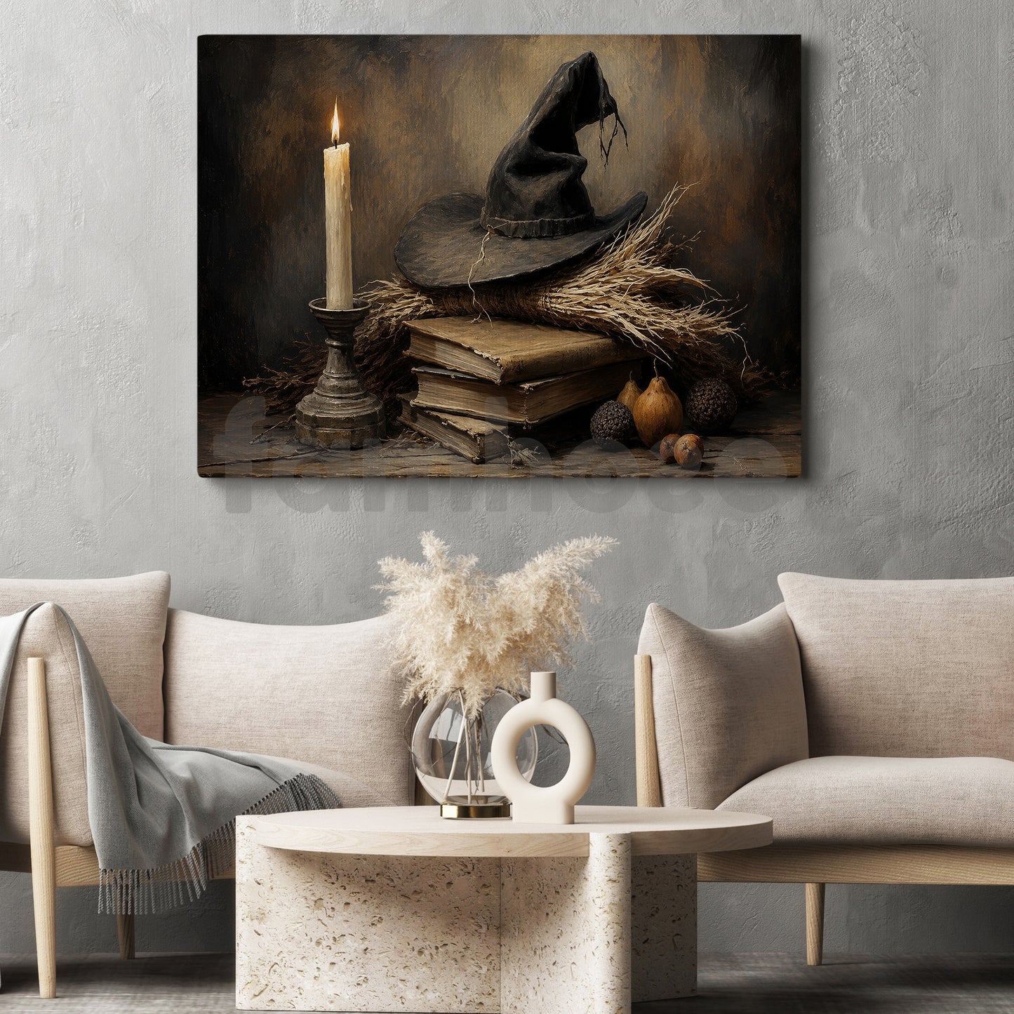 Halloween Witch Hat Canvas Painting, The Witch’s Study Spooky Season Wall Art Decor, Halloween Poster Gift For Witch Lover