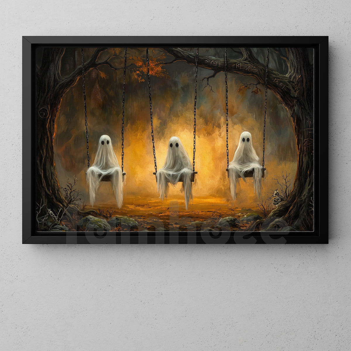 Vintage Halloween Ghost Swing Canvas Painting, The Haunted Playground Spooky Season Wall Art Decor, Halloween Poster Gift For Ghost Lover