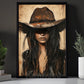 Western Cowgirl Portrait Canvas Painting, Rustic Cowboy Hat Woman Wall Art Decor, Poster Gift For Cowgirls