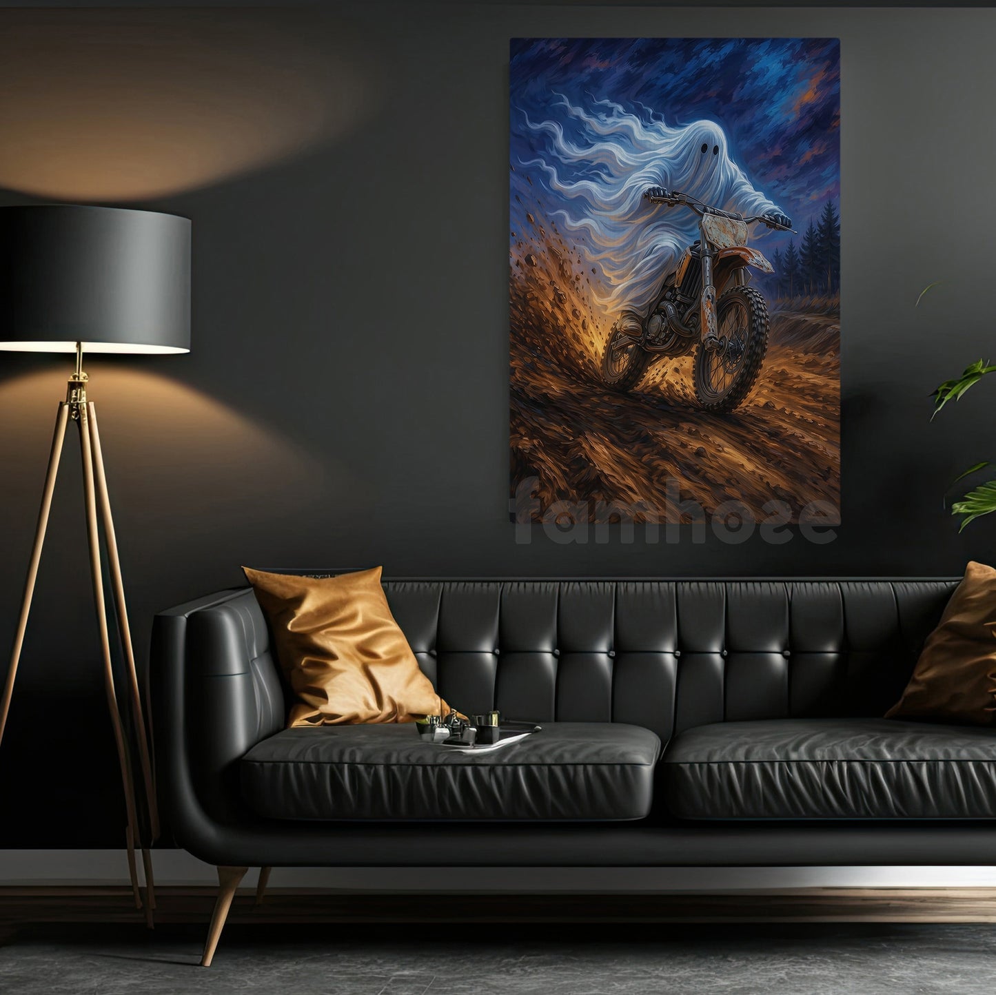 Halloween Ghost Motocross Canvas Painting, Ride Beyond the Grave Wall Art Decor, Spooky Season Poster Gift For Dirt Bike Lover