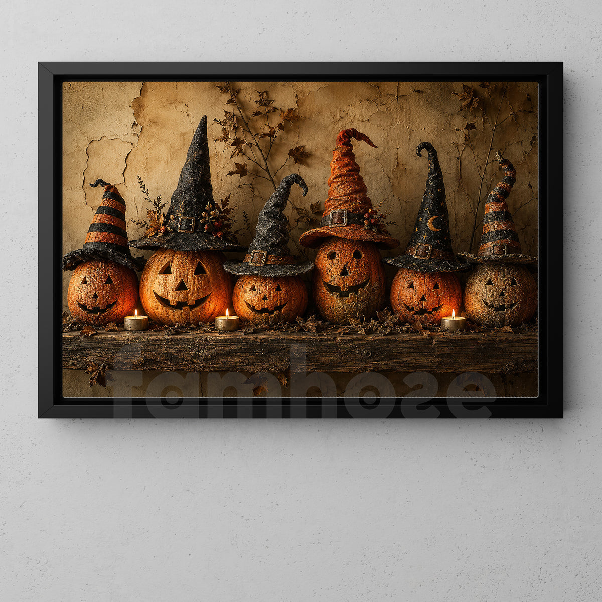 Halloween Pumpkins Canvas Painting, Witch Hat Jack O Lantern Spooky Season Wall Art Decor, Halloween Poster Gift For Pumpkins Lover