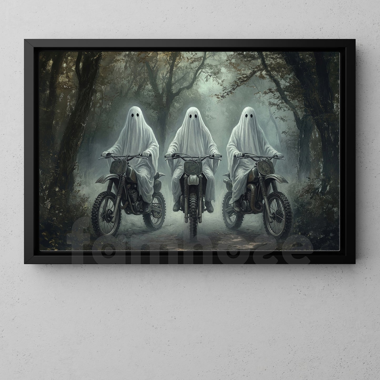 Halloween Ghost Riding Motocross Canvas Painting, Ghost Riders Never Die Wall Art Decor, Spooky Season Poster Gift For Dirt Bike Lover