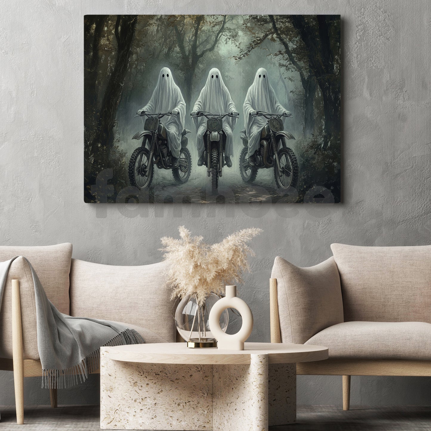 Halloween Ghost Riding Motocross Canvas Painting, Ghost Riders Never Die Wall Art Decor, Spooky Season Poster Gift For Dirt Bike Lover
