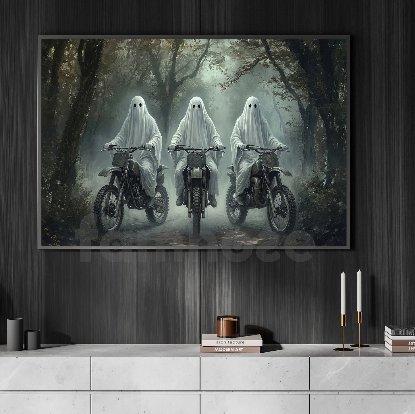 Halloween Ghost Riding Motocross Canvas Painting, Ghost Riders Never Die Wall Art Decor, Spooky Season Poster Gift For Dirt Bike Lover