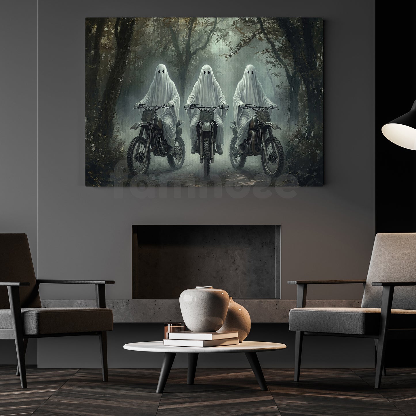 Halloween Ghost Riding Motocross Canvas Painting, Ghost Riders Never Die Wall Art Decor, Spooky Season Poster Gift For Dirt Bike Lover