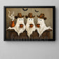 Halloween Cowboy Ghost Canvas Painting, Coffee, Cowboys & Boo’s Cute Wall Art Decor, Spooky Season Poster Gift For Cowboys