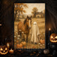 Halloween Horse Ghost Canvas Painting, My Boo & My Horse Cozy Wall Art Decor, Spooky Season Poster Gift For Horse Lover