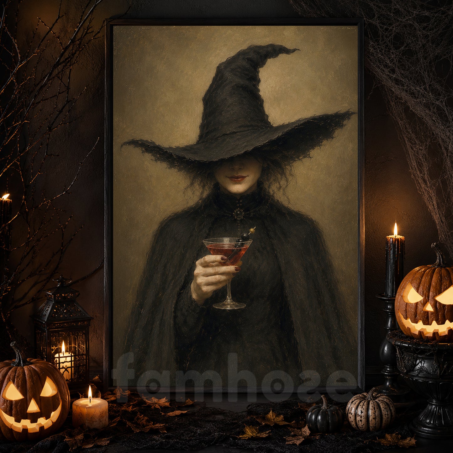 Halloween Witch Drinking Wine Canvas Painting, Witch Please, I’m Drinking Wall Art Decor, Spooky Season Poster Gift For Witch Lover