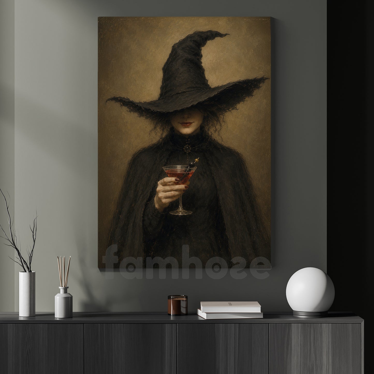 Halloween Witch Drinking Wine Canvas Painting, Witch Please, I’m Drinking Wall Art Decor, Spooky Season Poster Gift For Witch Lover