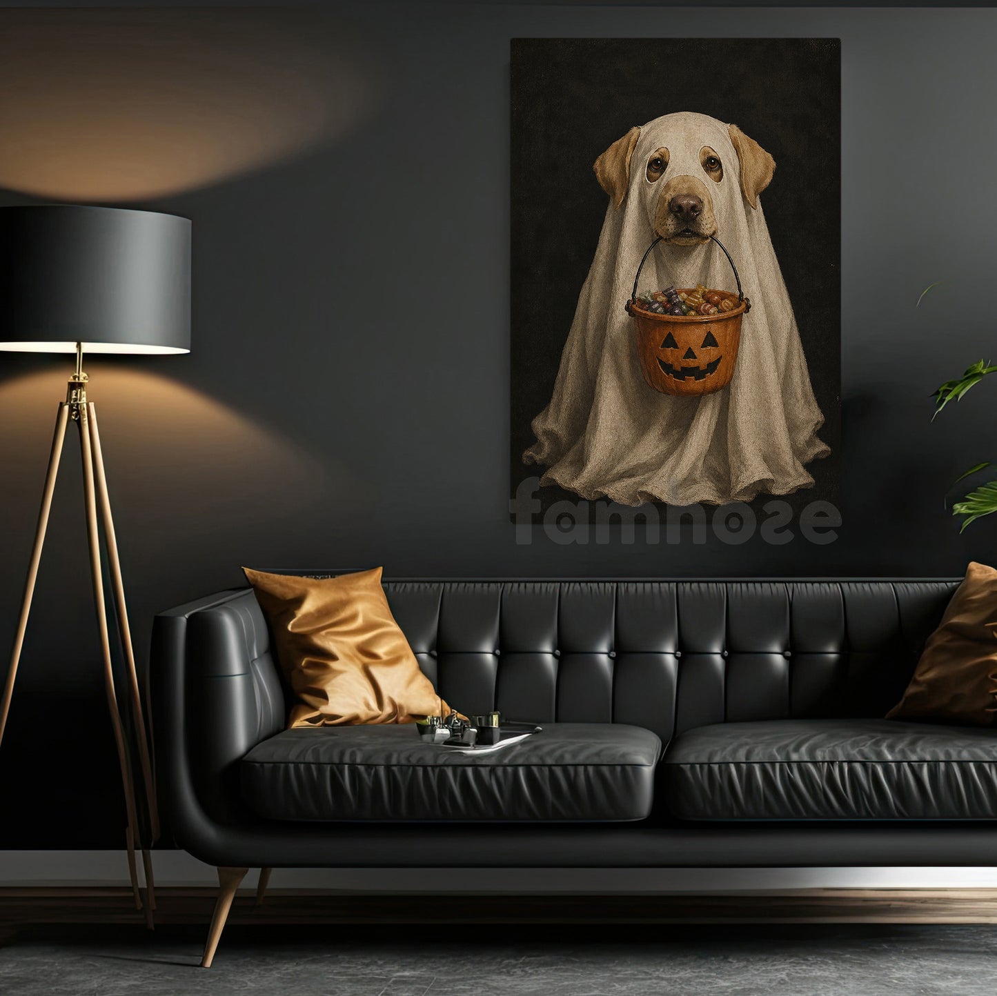 Halloween Labrador Dog Ghost Canvas Painting, Trick or Treat Wall Art Decor, Spooky Season Poster Gift For Dog Lover