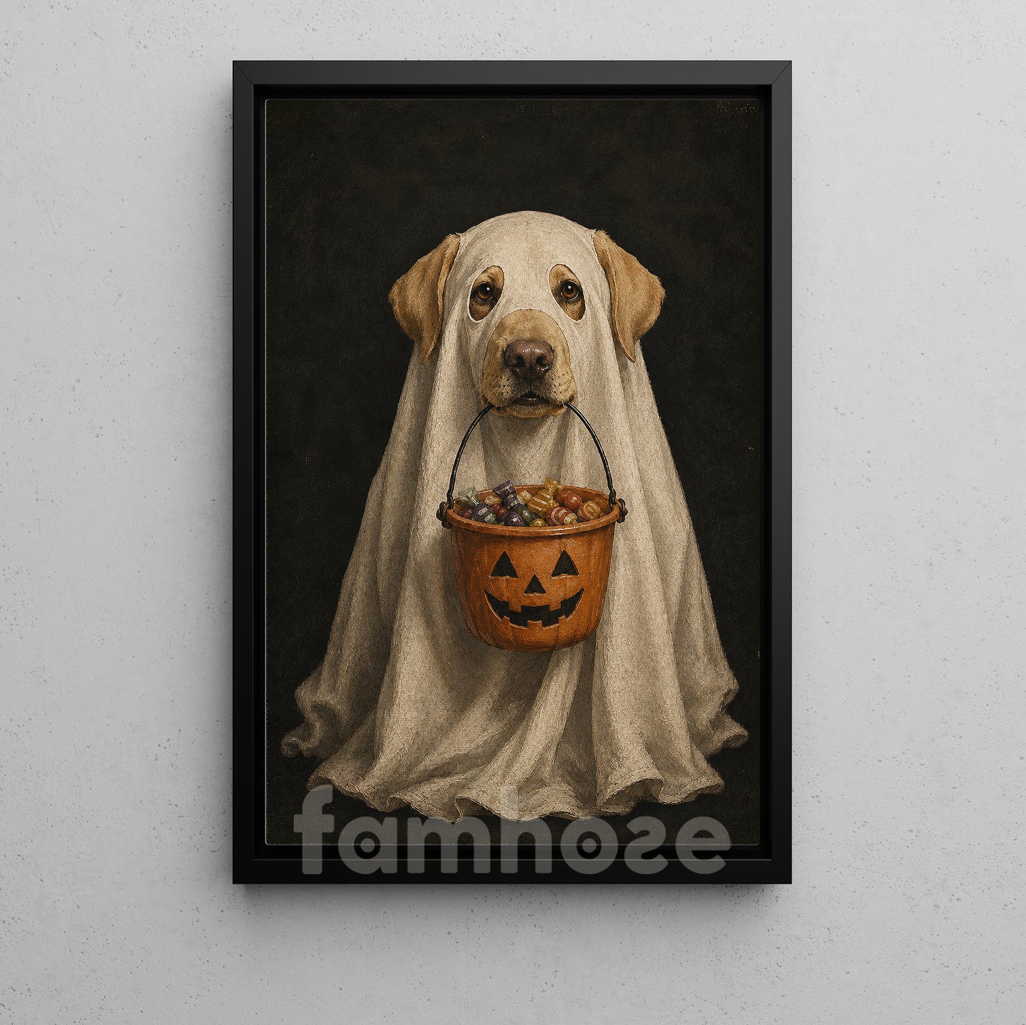 Halloween Labrador Dog Ghost Canvas Painting, Trick or Treat Wall Art Decor, Spooky Season Poster Gift For Dog Lover