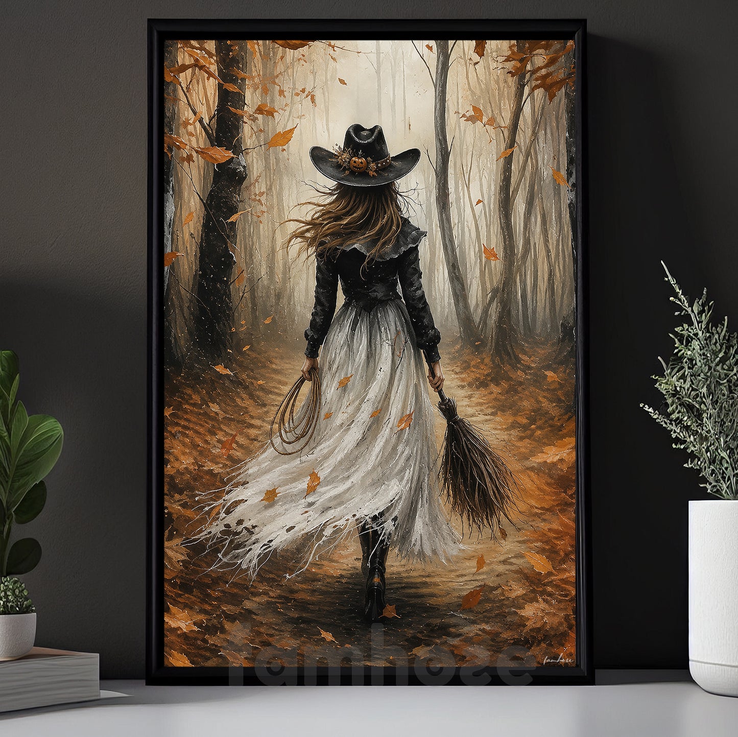 Halloween Cowgirl Witch Canvas Painting, Boots, Brooms & Bad Decisions Wall Art Decor, Fall Spooky Season Poster Gift For Cowgirls, Witch Lover