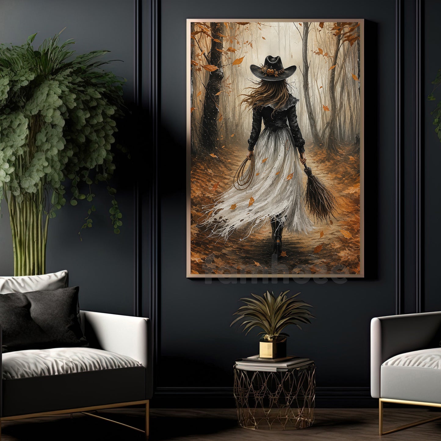 Halloween Cowgirl Witch Canvas Painting, Boots, Brooms & Bad Decisions Wall Art Decor, Fall Spooky Season Poster Gift For Cowgirls, Witch Lover