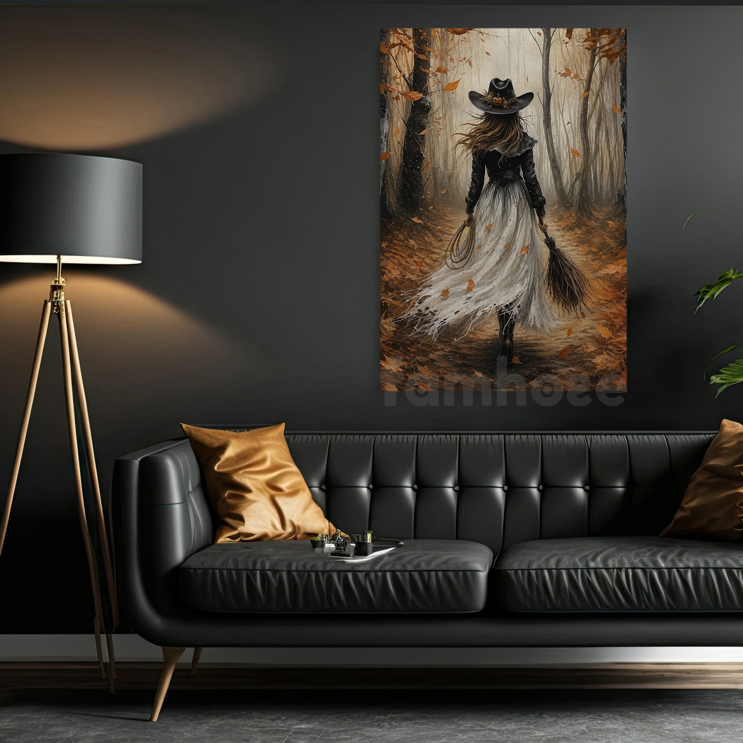 Halloween Cowgirl Witch Canvas Painting, Boots, Brooms & Bad Decisions Wall Art Decor, Fall Spooky Season Poster Gift For Cowgirls, Witch Lover