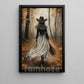 Halloween Cowgirl Witch Canvas Painting, Boots, Brooms & Bad Decisions Wall Art Decor, Fall Spooky Season Poster Gift For Cowgirls, Witch Lover