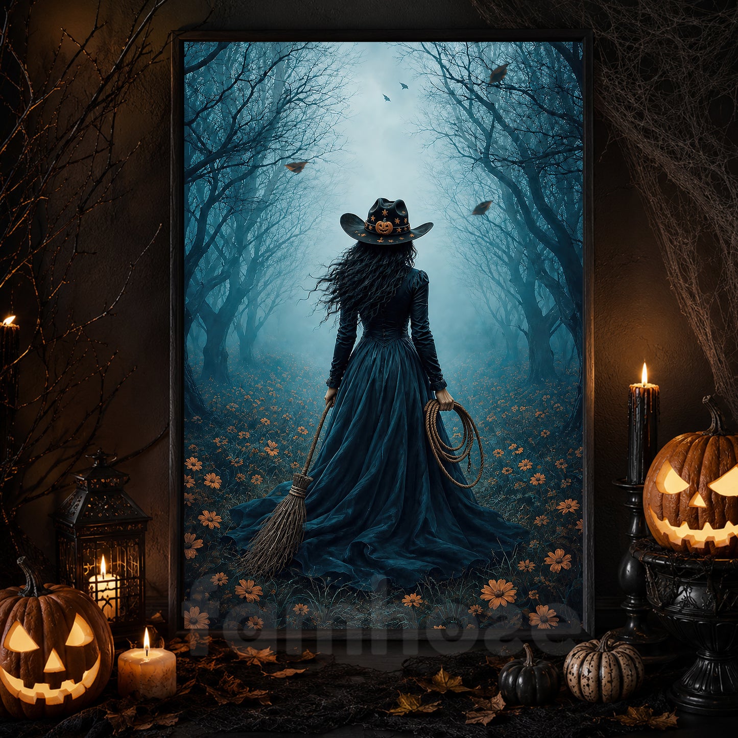 Halloween Cowgirl Witch Canvas Painting, Wicked In The Wild West Wall Art Decor, Spooky Season Poster Gift For Cowgirls, Witch Lover