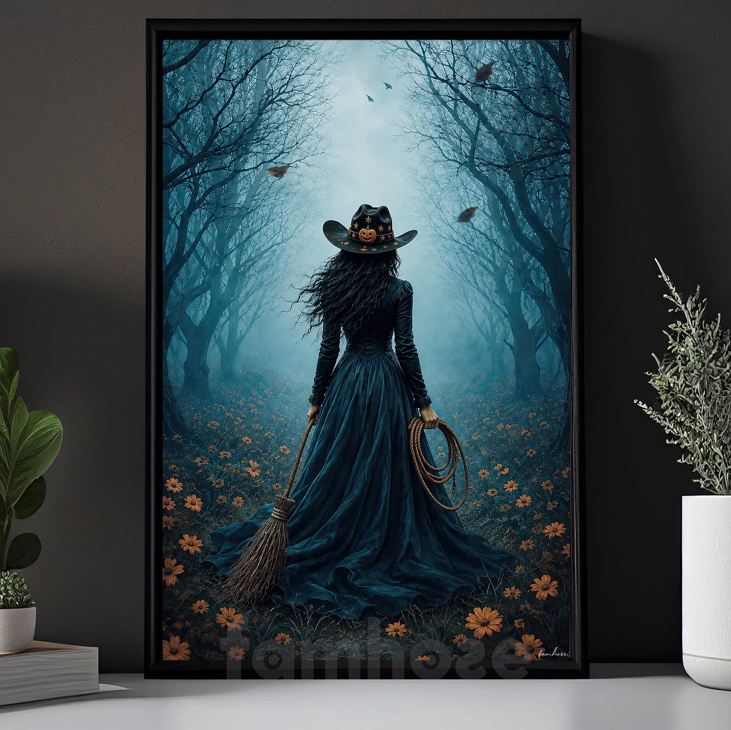 Halloween Cowgirl Witch Canvas Painting, Wicked In The Wild West Wall Art Decor, Spooky Season Poster Gift For Cowgirls, Witch Lover