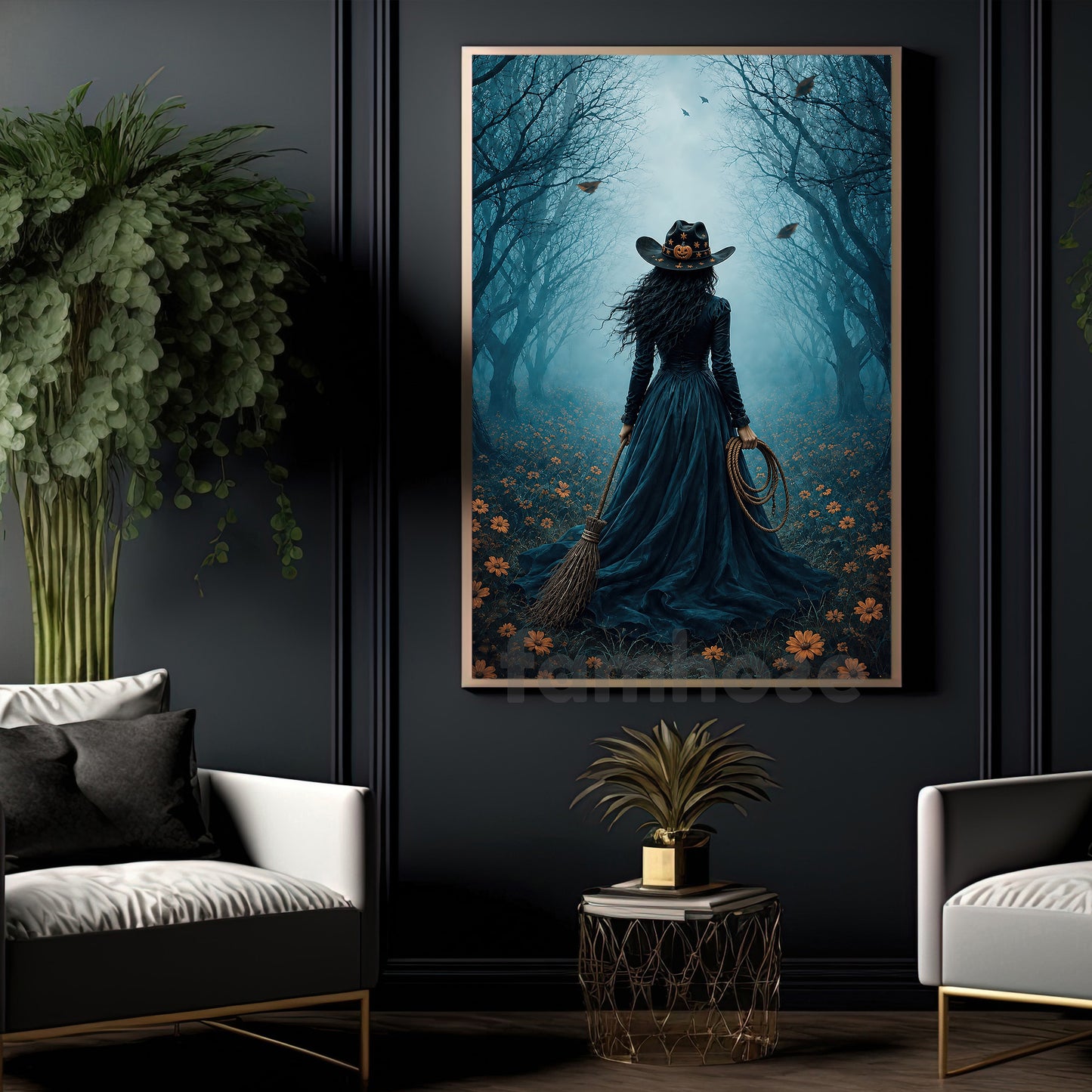 Halloween Cowgirl Witch Canvas Painting, Wicked In The Wild West Wall Art Decor, Spooky Season Poster Gift For Cowgirls, Witch Lover