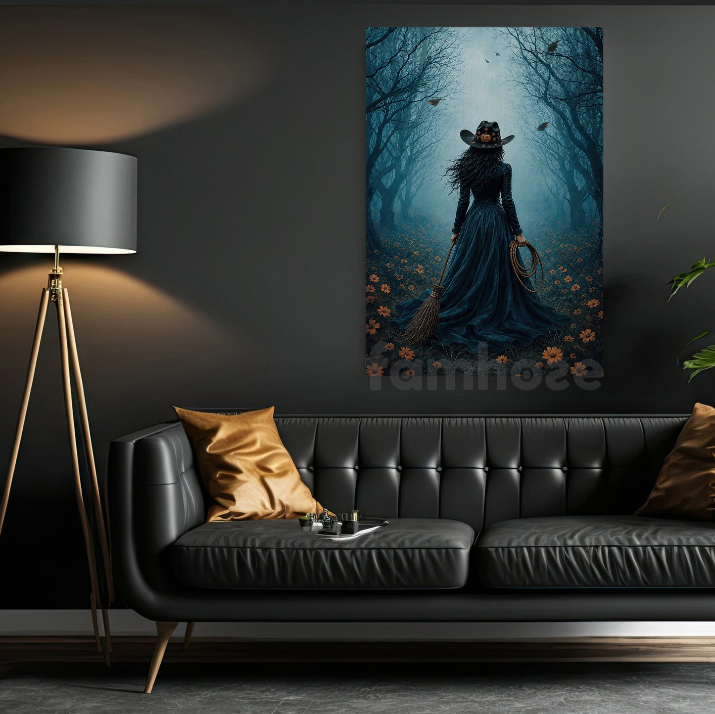 Halloween Cowgirl Witch Canvas Painting, Wicked In The Wild West Wall Art Decor, Spooky Season Poster Gift For Cowgirls, Witch Lover