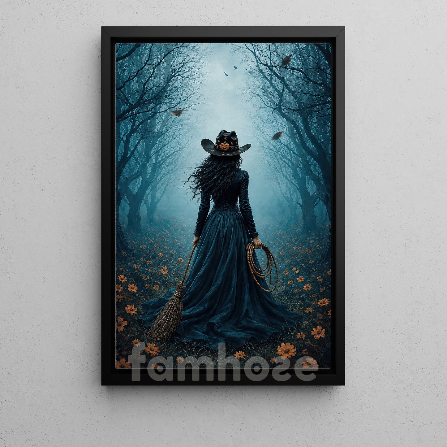 Halloween Cowgirl Witch Canvas Painting, Wicked In The Wild West Wall Art Decor, Spooky Season Poster Gift For Cowgirls, Witch Lover
