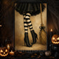 Halloween Witch Legs Canvas Painting, Black And White Striped Stockings Wall Art Decor, Spooky Season Poster Gift For Witch Lover