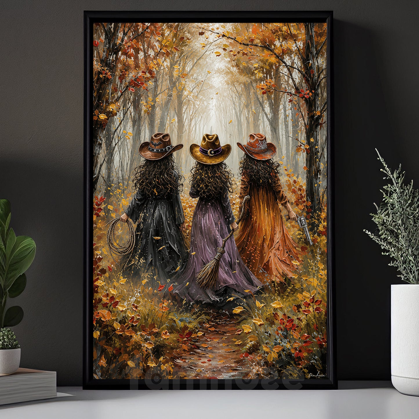 Halloween Three Cowgirl Witches Canvas Painting, Boots, Wild West Witches Ride Together Wall Art Decor, Fall Spooky Season Poster Gift For Cowgirls, Witch Lover