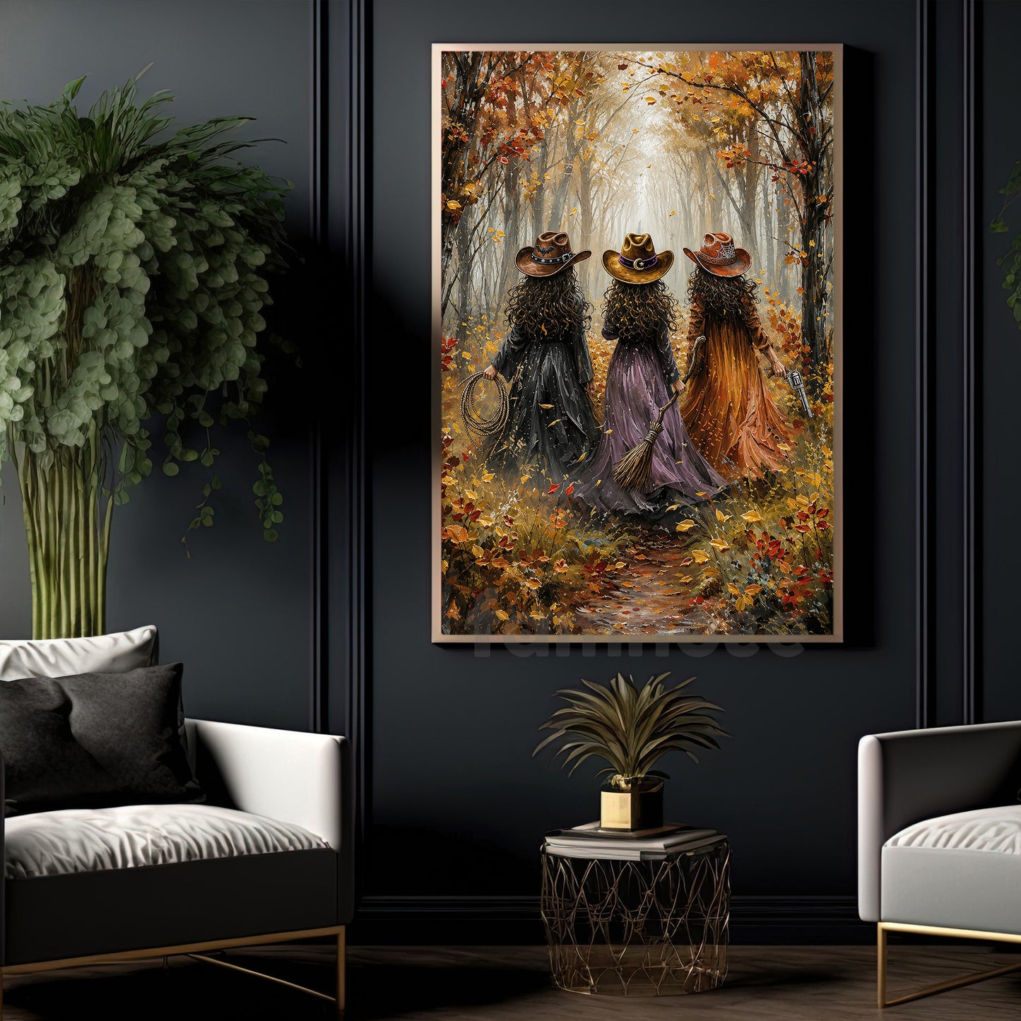 Halloween Three Cowgirl Witches Canvas Painting, Boots, Wild West Witches Ride Together Wall Art Decor, Fall Spooky Season Poster Gift For Cowgirls, Witch Lover