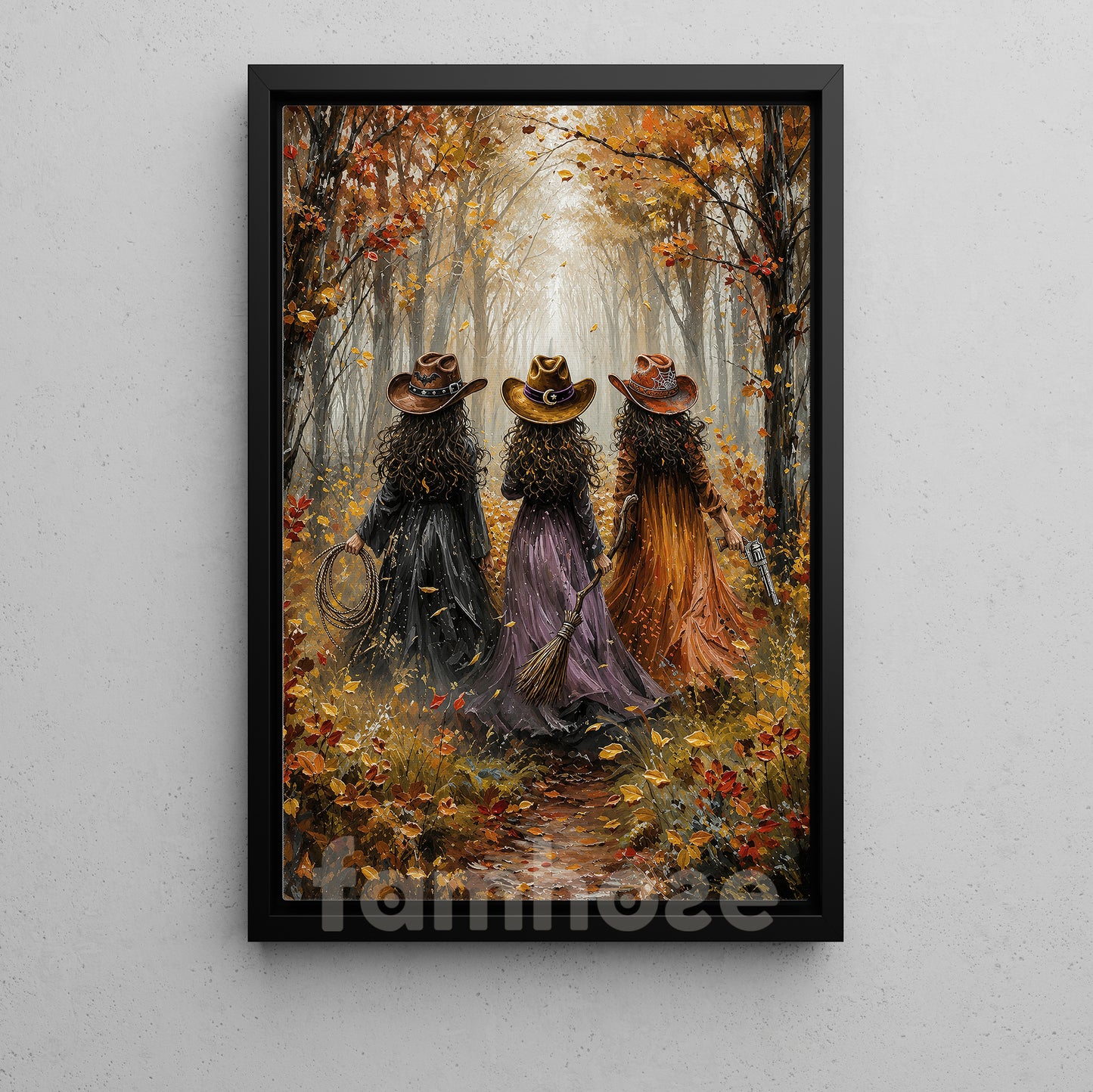 Halloween Three Cowgirl Witches Canvas Painting, Boots, Wild West Witches Ride Together Wall Art Decor, Fall Spooky Season Poster Gift For Cowgirls, Witch Lover