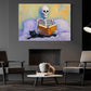 Halloween Skeleton Reading With Cat Canvas Painting, Just One More Chapter Spooky Season Wall Art Decor, Halloween Poster Gift For Skeleton & Cat Lover
