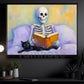 Halloween Skeleton Reading With Cat Canvas Painting, Just One More Chapter Spooky Season Wall Art Decor, Halloween Poster Gift For Skeleton & Cat Lover