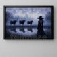 Halloween Witch And Cows Canvas Painting, The Witch Who Whispers To Cows Wall Art Decor, Spooky Season Poster Gift For Cow Lover