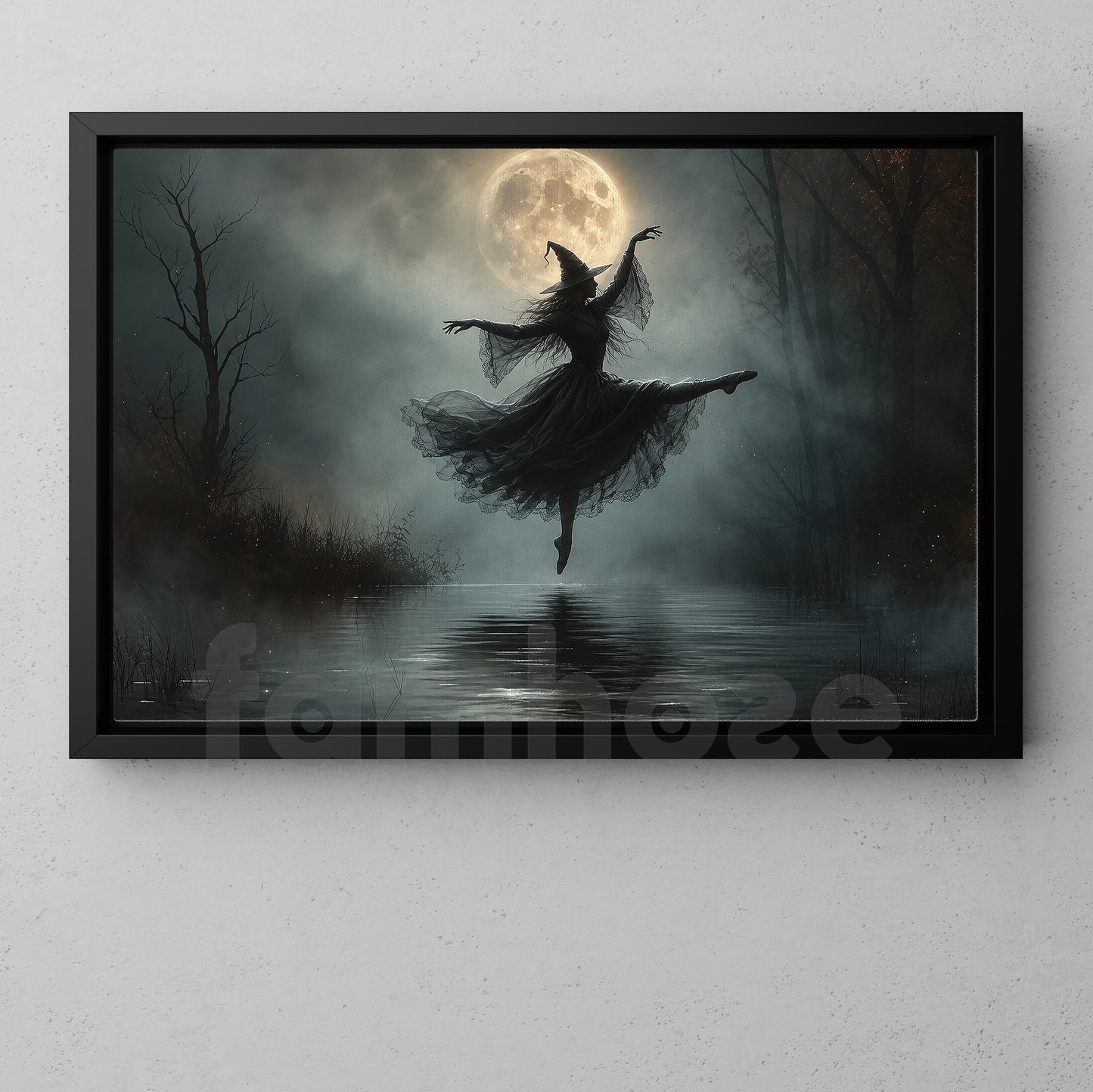 Halloween Ballet Witch Canvas Painting, Dance With The Moon Spooky Season Wall Art Decor, Halloween Poster Gift For Ballerina, Witch Lover