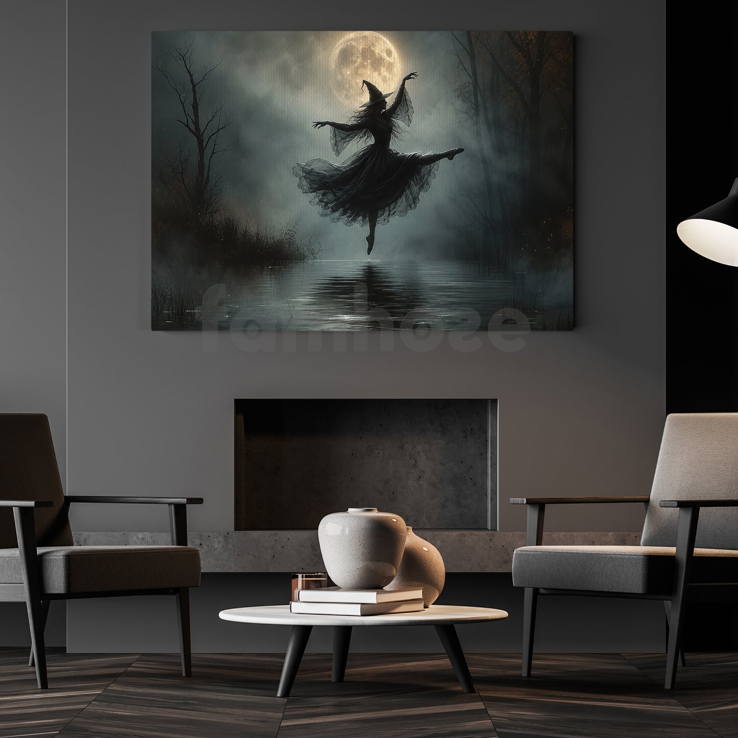 Halloween Ballet Witch Canvas Painting, Dance With The Moon Spooky Season Wall Art Decor, Halloween Poster Gift For Ballerina, Witch Lover
