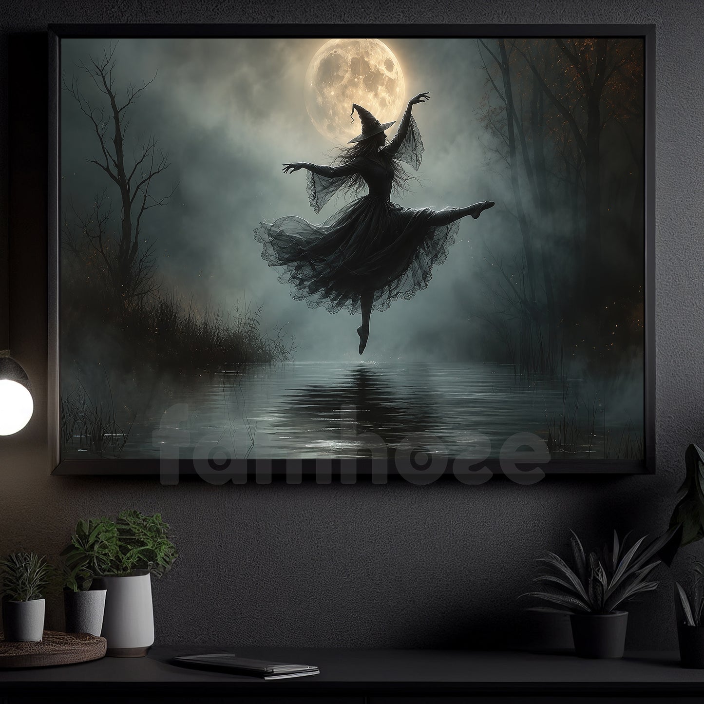 Halloween Ballet Witch Canvas Painting, Dance With The Moon Spooky Season Wall Art Decor, Halloween Poster Gift For Ballerina, Witch Lover