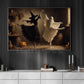 Halloween Ballet Witch Ghost Canvas Painting, One Last Dance Before Midnight Wall Art Decor, Spooky Season Poster Gift For Ballerina, Ballet Lover