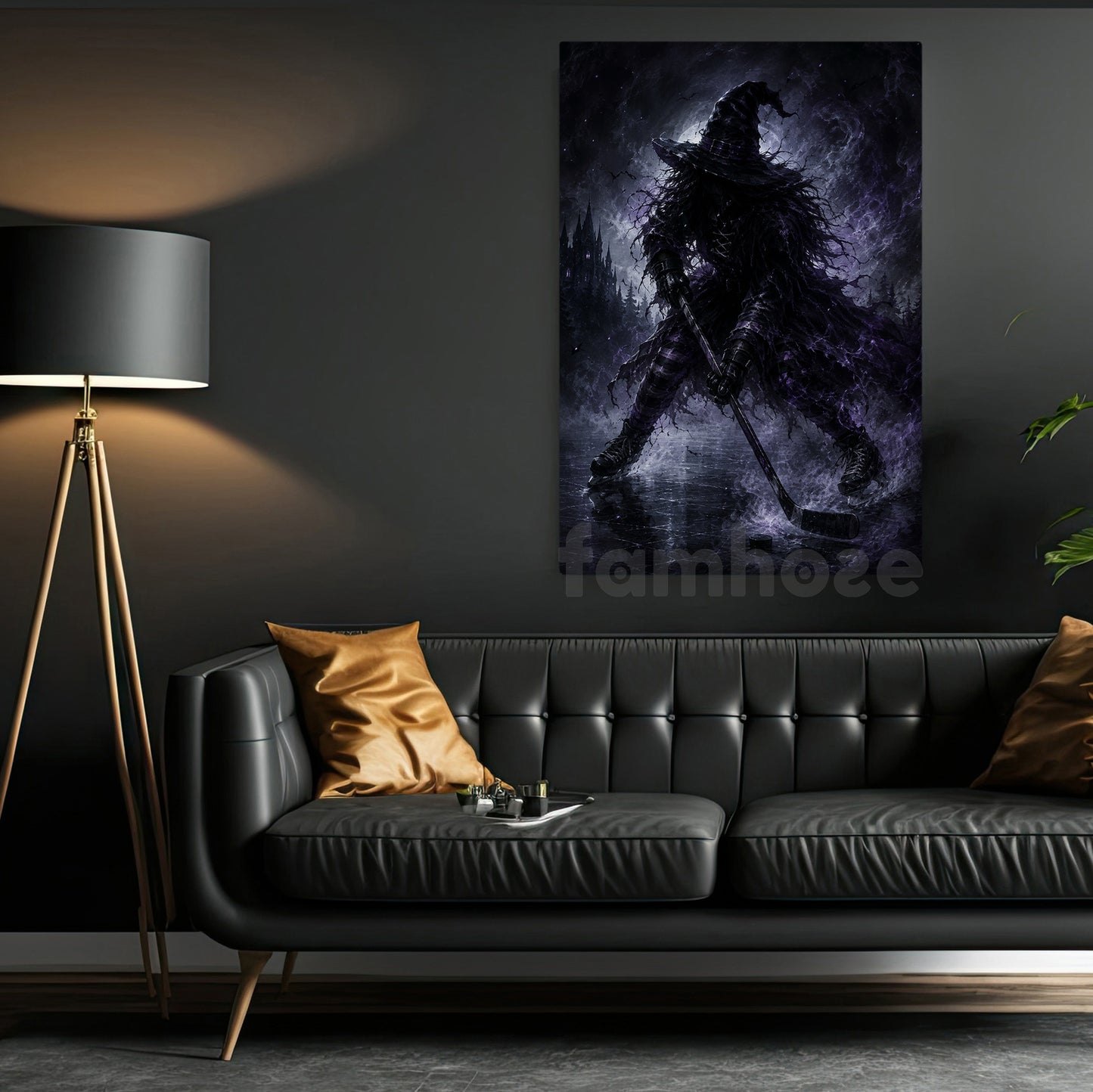 Halloween Witch Hockey Canvas Painting, The Witch Takes The Ice Wall Art Decor, Spooky Season Poster Gift For Hockey Lover