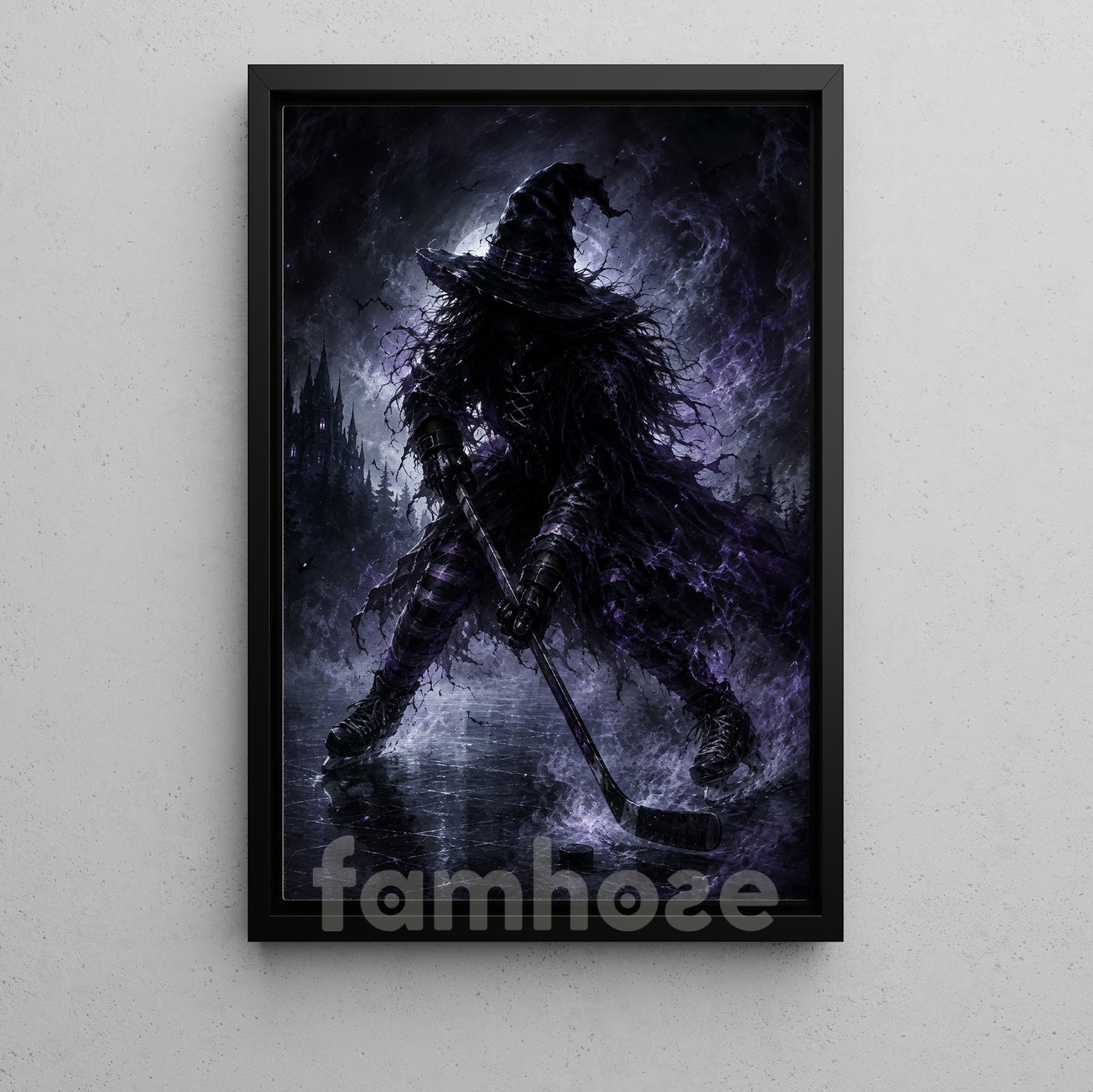 Halloween Witch Hockey Canvas Painting, The Witch Takes The Ice Wall Art Decor, Spooky Season Poster Gift For Hockey Lover