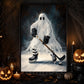 Halloween Ghost Hockey Canvas Painting, Hockey Never Dies Wall Art Decor, Spooky Season Poster Gift For Hockey Lover