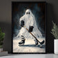 Halloween Ghost Hockey Canvas Painting, Hockey Never Dies Wall Art Decor, Spooky Season Poster Gift For Hockey Lover