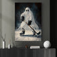 Halloween Ghost Hockey Canvas Painting, Hockey Never Dies Wall Art Decor, Spooky Season Poster Gift For Hockey Lover