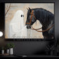 Halloween Ghost & Black Horse Canvas Painting, Where Love Outlives Goodbye Wall Art Decor, Spooky Season Poster Gift For Horse Lover